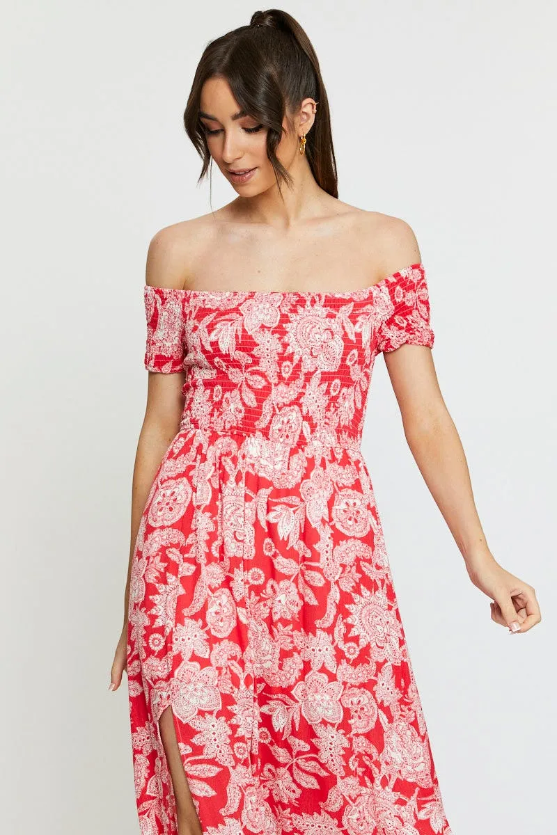Georgette Glow Comfortable evening wear Print Maxi Dress Off Shoulder Evening