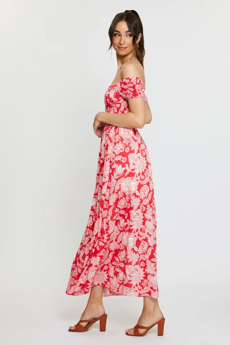Print Maxi Dress Off Shoulder Evening A-Line Cut Bold pattern maxi