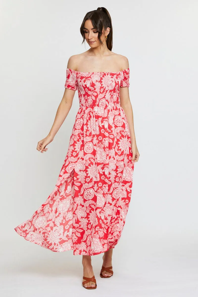 Paper Wall River Walk Print Maxi Dress Off Shoulder Evening
