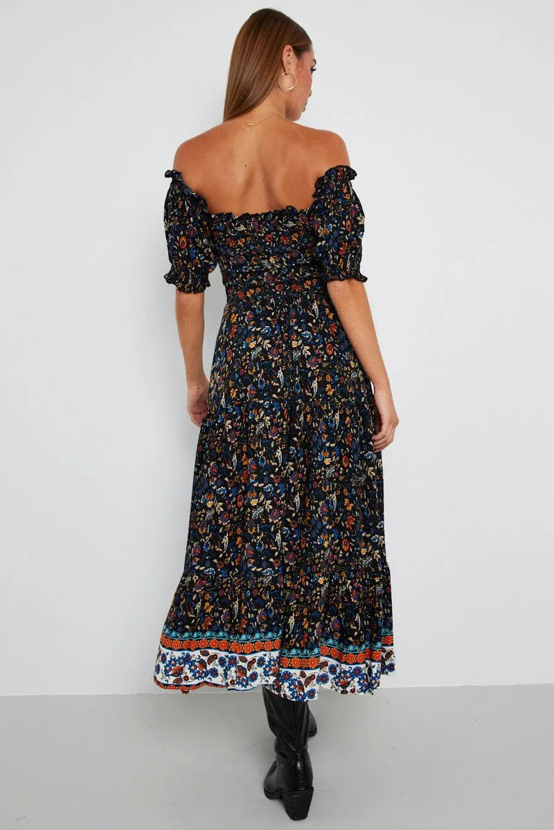Orchid Glow Hemp Soft Black Boho Maxi Dress Short Sleeve Tiered