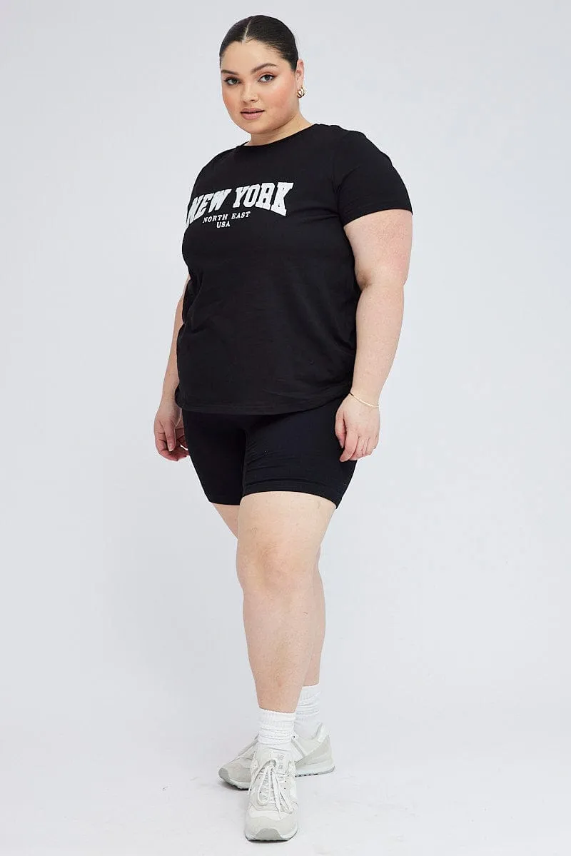 Black Graphic T-shirt Short Sleeve Crew Neck Relaxed Comfort Wear