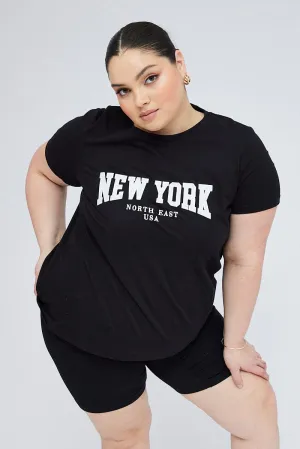 Black Graphic T-shirt Short Sleeve Crew Neck Versatile Fit
