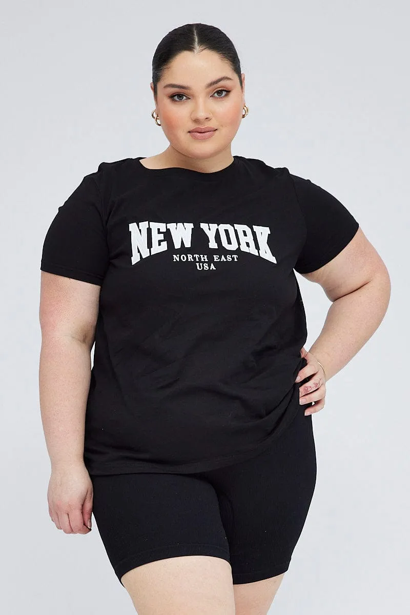 Chic Wearable Black Graphic T-shirt Short Sleeve Crew Neck