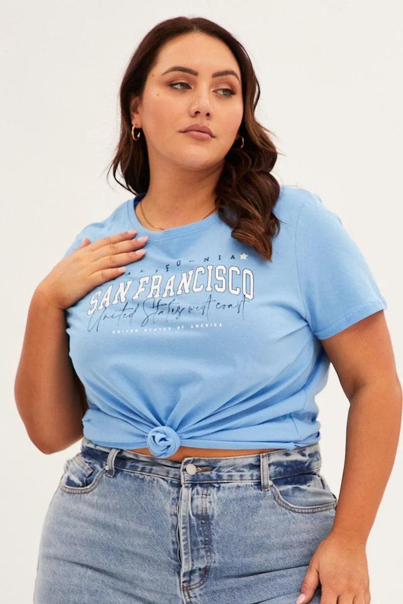 Blue Graphic T-shirt Short Sleeve Crew Neck Versatile and Stylish Relaxed Everyday Wear