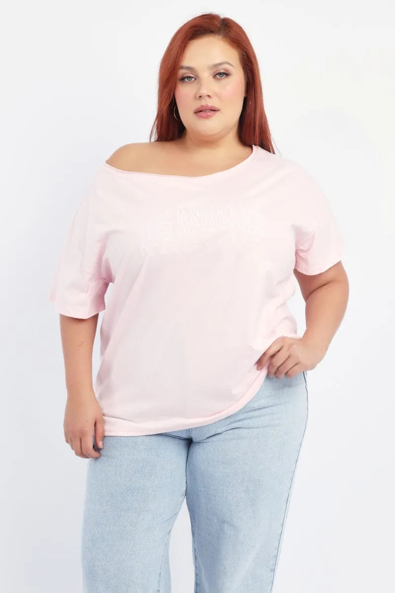 Sporty Comfort Short Sleeve Pink Graphic T-shirt Short Sleeve Crew Neck