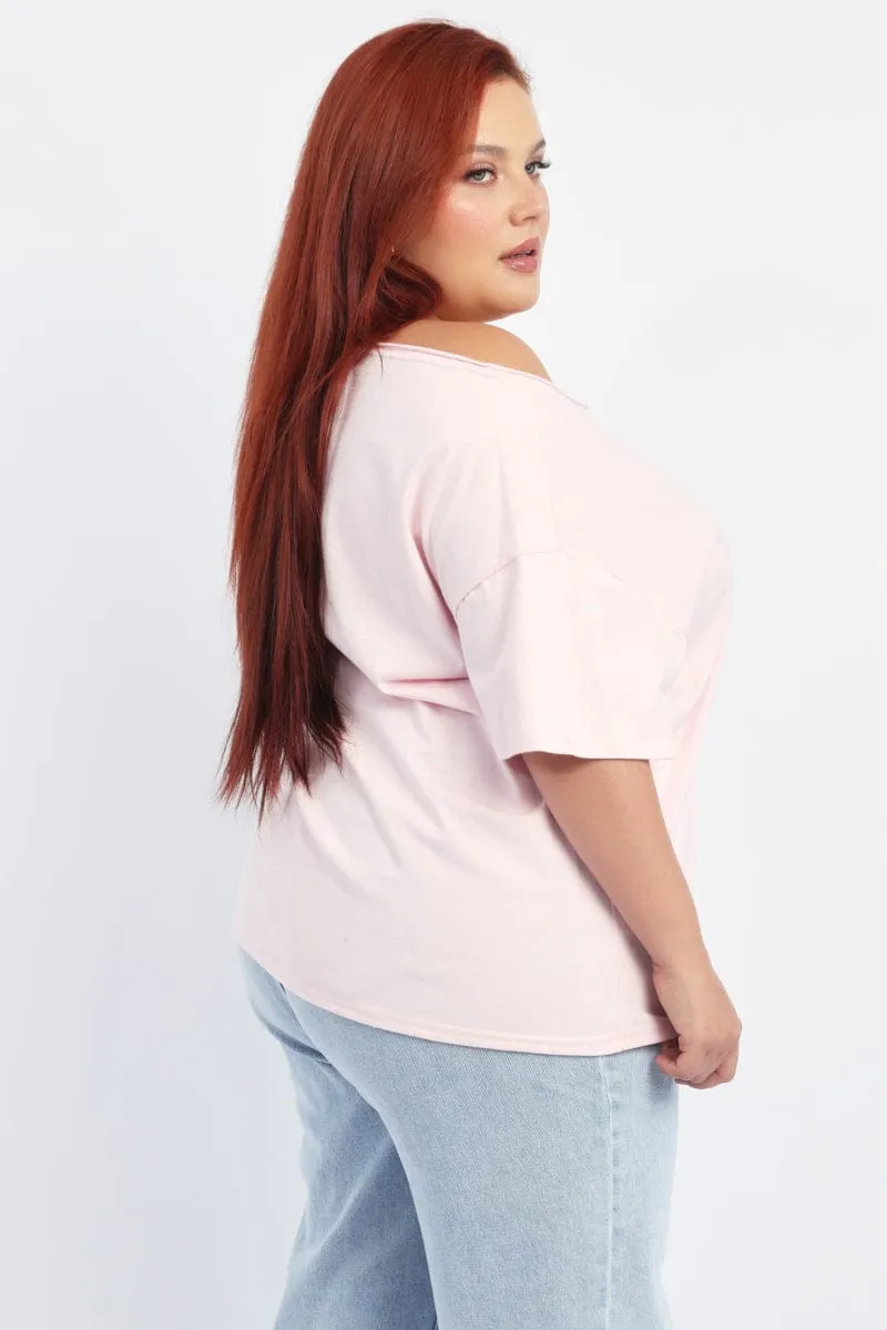 Comfortable and stylish Pink Graphic T-shirt Short Sleeve Crew Neck