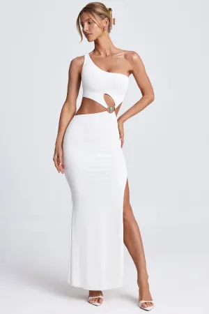 Harbor Stroll Hardware Detail One-Shoulder Maxi Dress in White