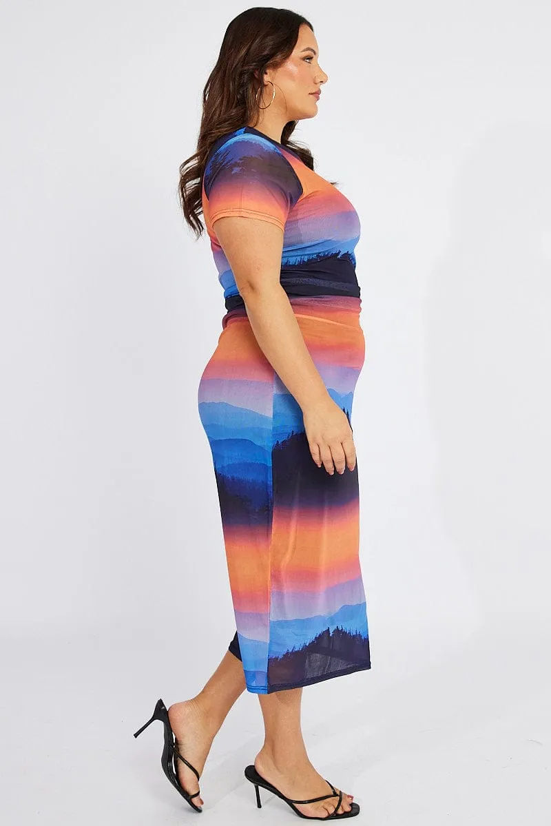 Train Gate bike lane Multi Abstract Bodycon T-shirt Landscape Midi Dress