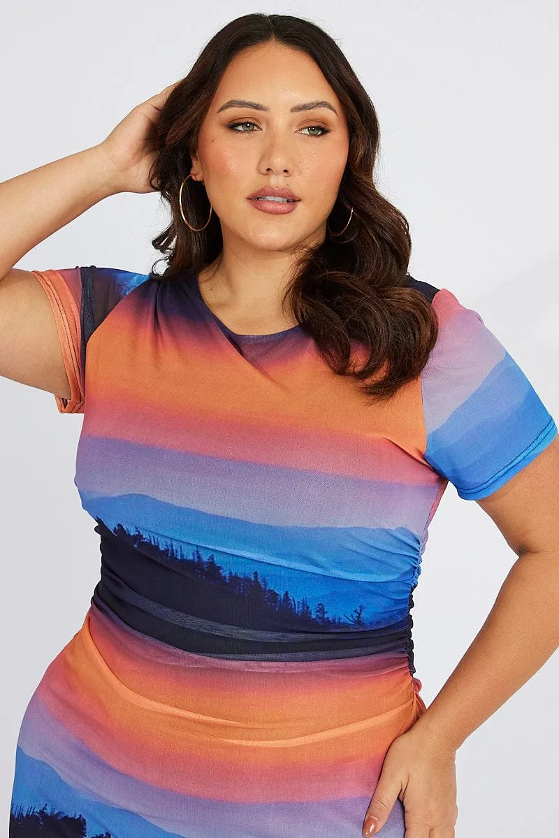 Multi Abstract Bodycon T-shirt Landscape Midi Dress Casual chic midi Seasonal Wear