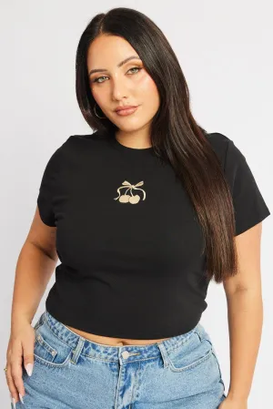 Classic Chic Breathable Fit Wear Black Graphic T Shirt Short Sleeve Crew Neck