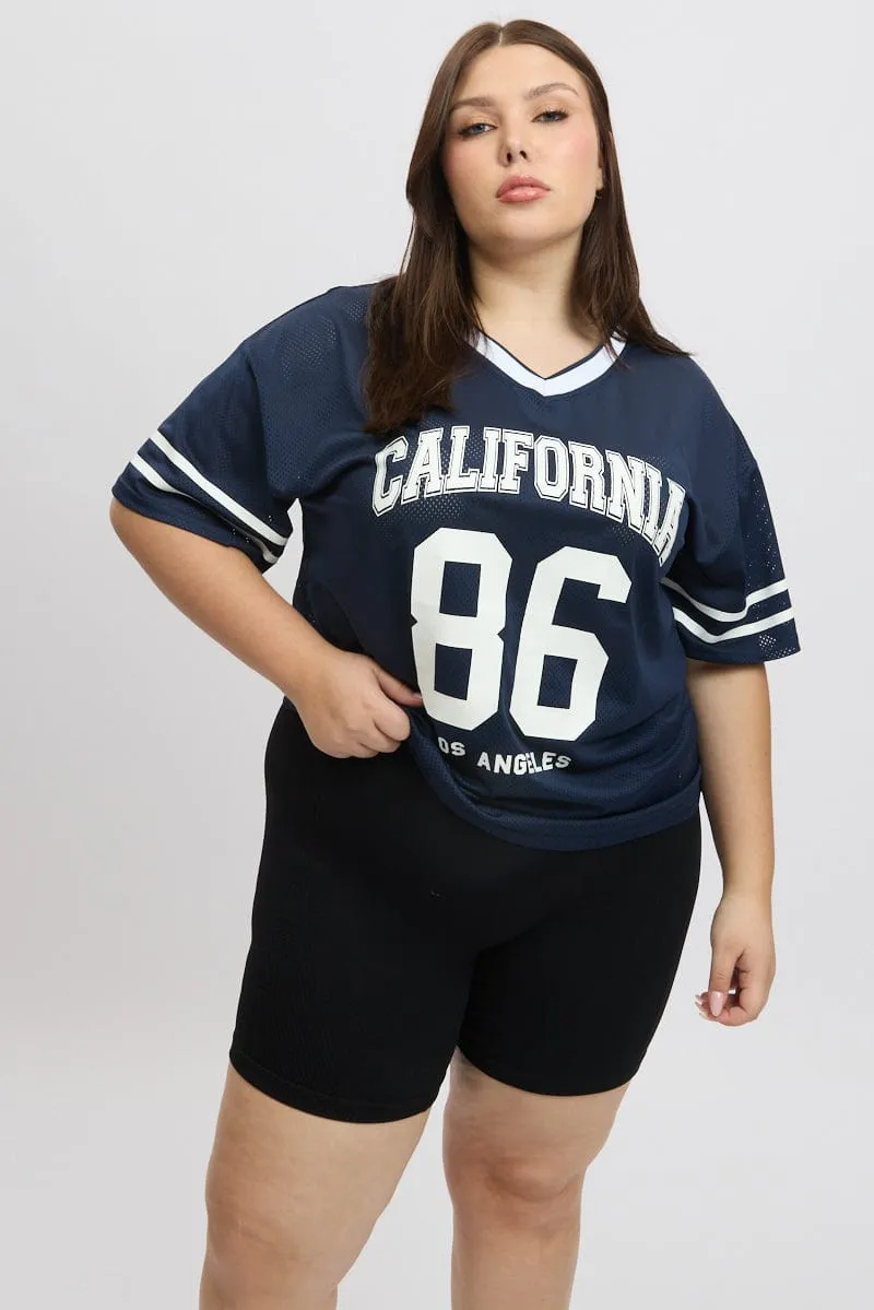 mix and match Blue Graphic Tee Short Sleeve V Neck