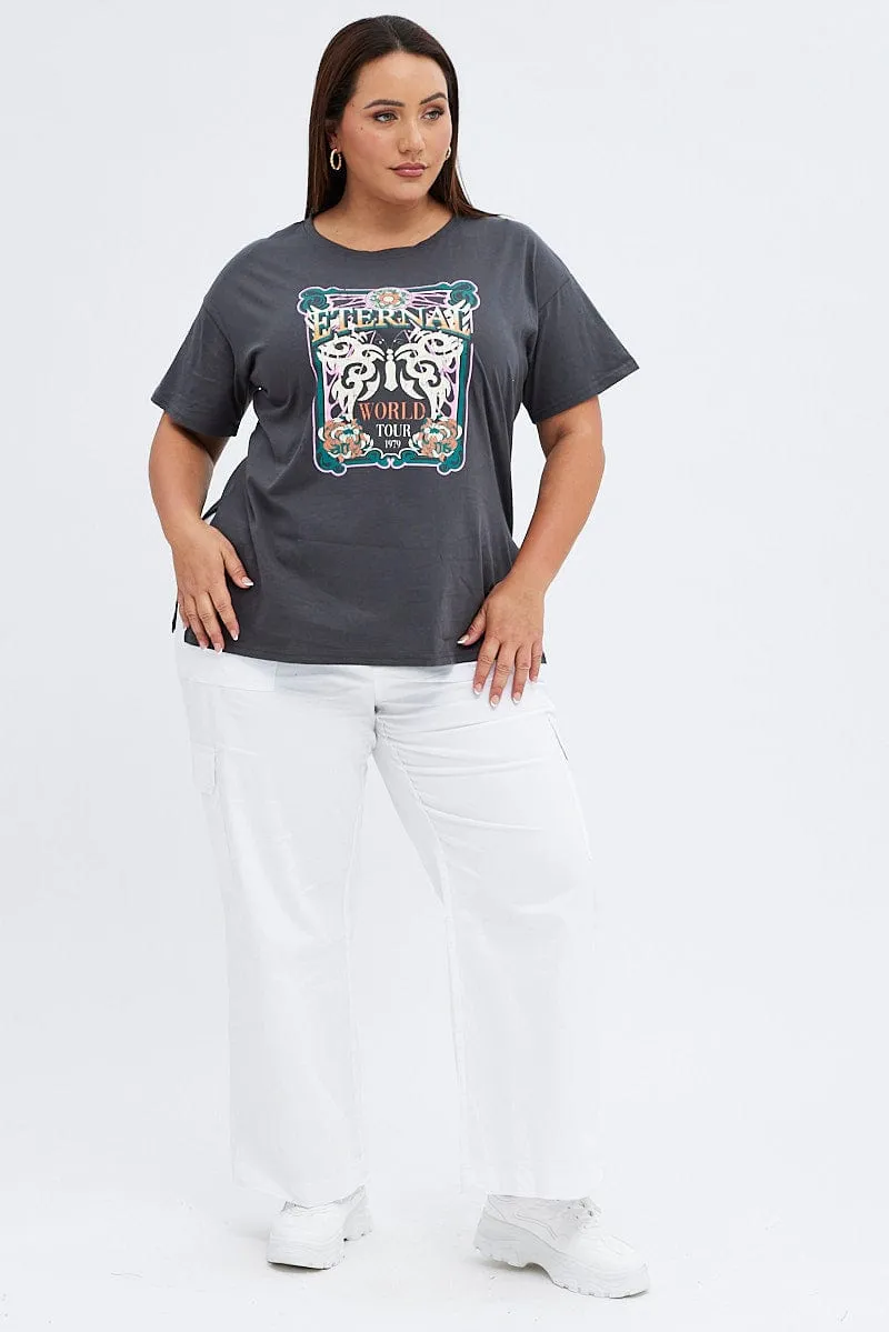 Minimal Style Trend Crew Neck Design Grey Graphic T-shirt Eternal World Cotton Jersey