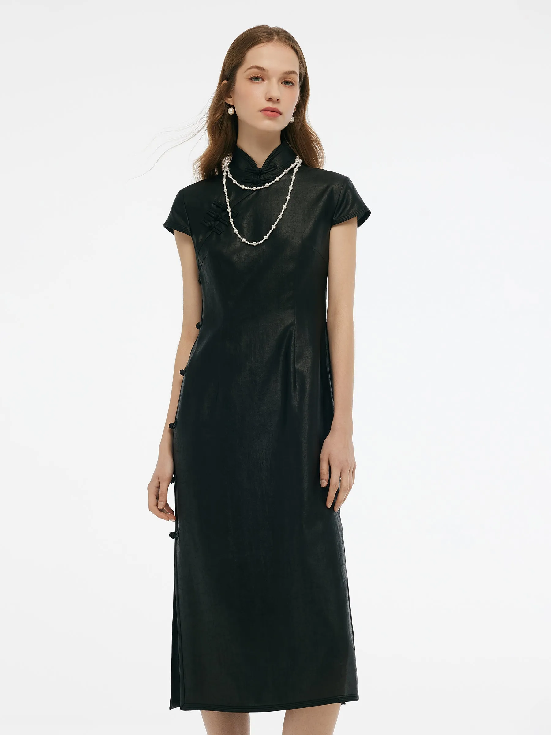 High impact 16MM Xiang Yun Silk Women Qipao Midi Dress