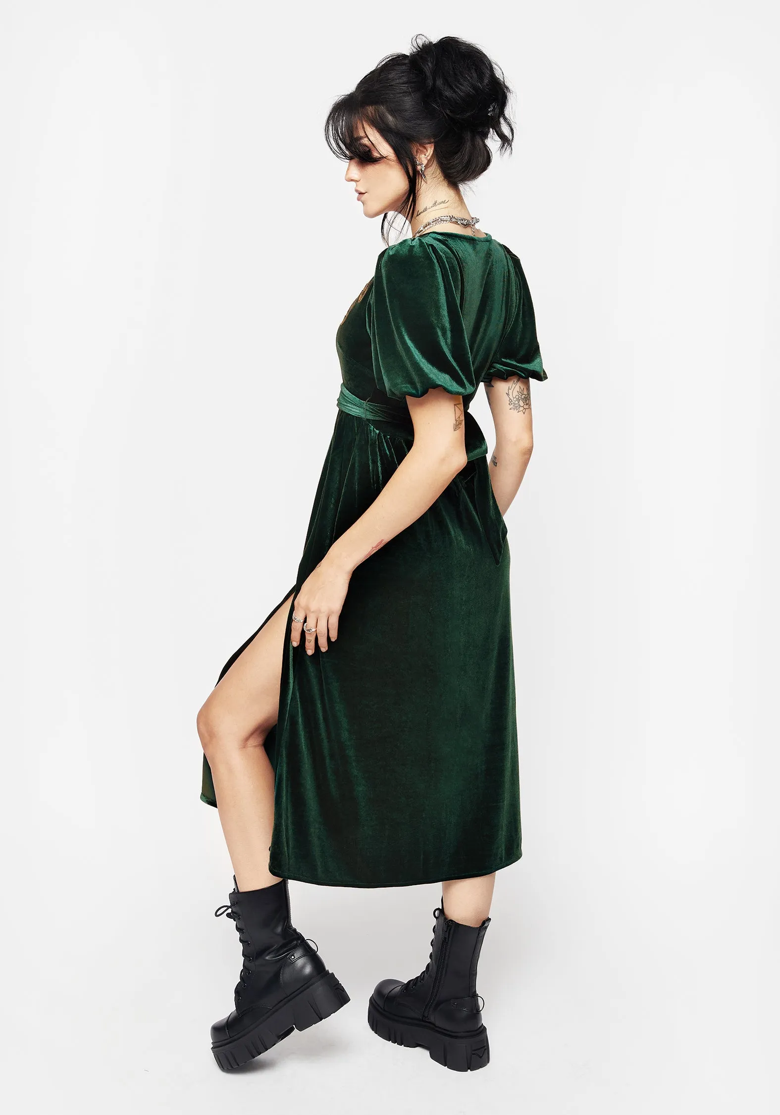 Zarina Velour Applique Midi Wrap Dress Rock Bay Feminine Elegance