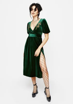 Classic Woman Zarina Velour Applique Midi Wrap Dress