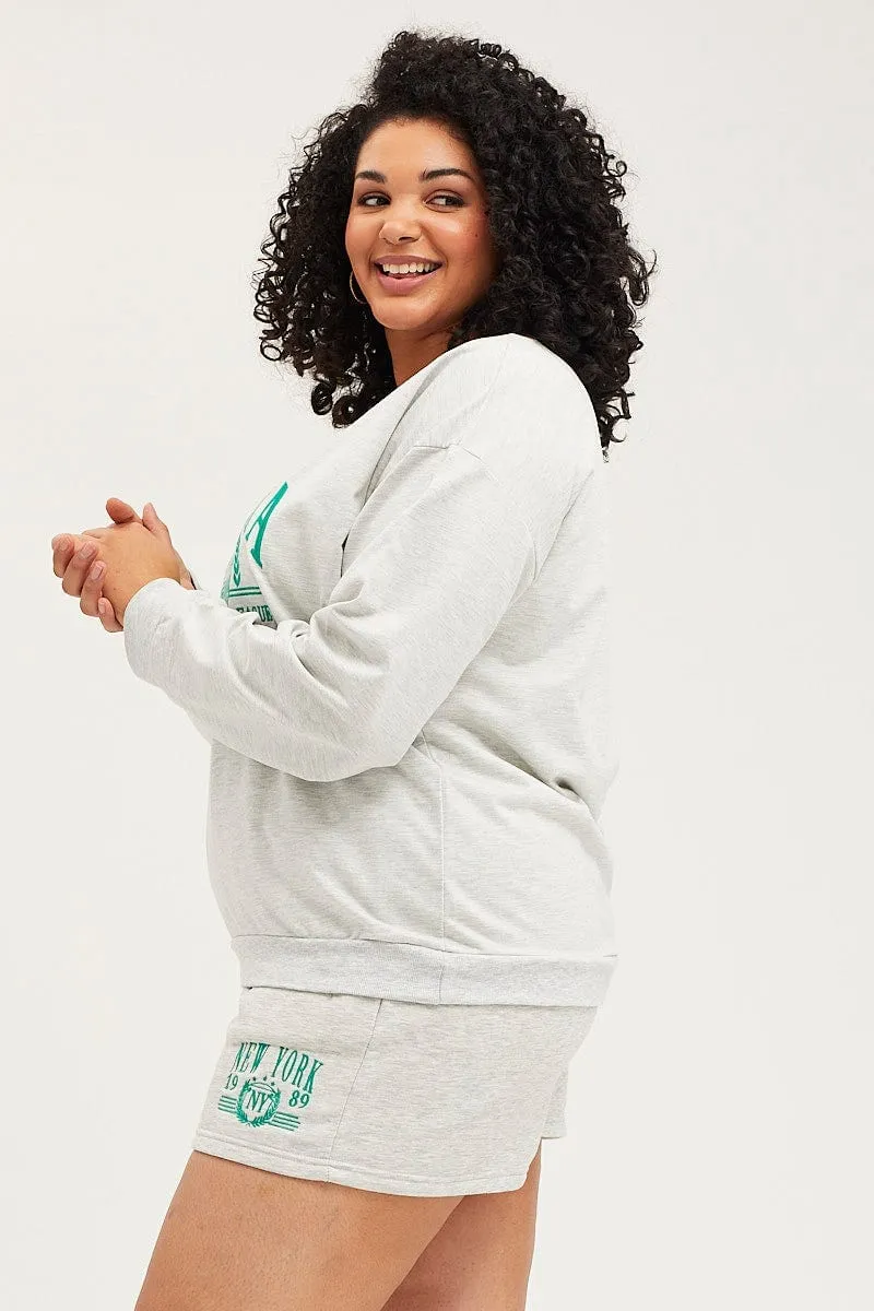 Smart Hoodie Layered Grey Emboridered Sweatshirt Long Sleeve Fleece