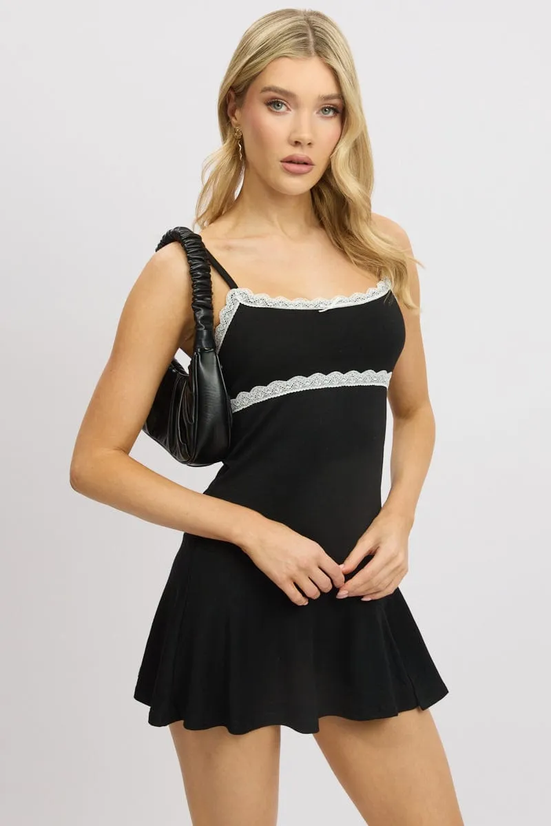 Black Mini Dress Lace Trim Stage Rush