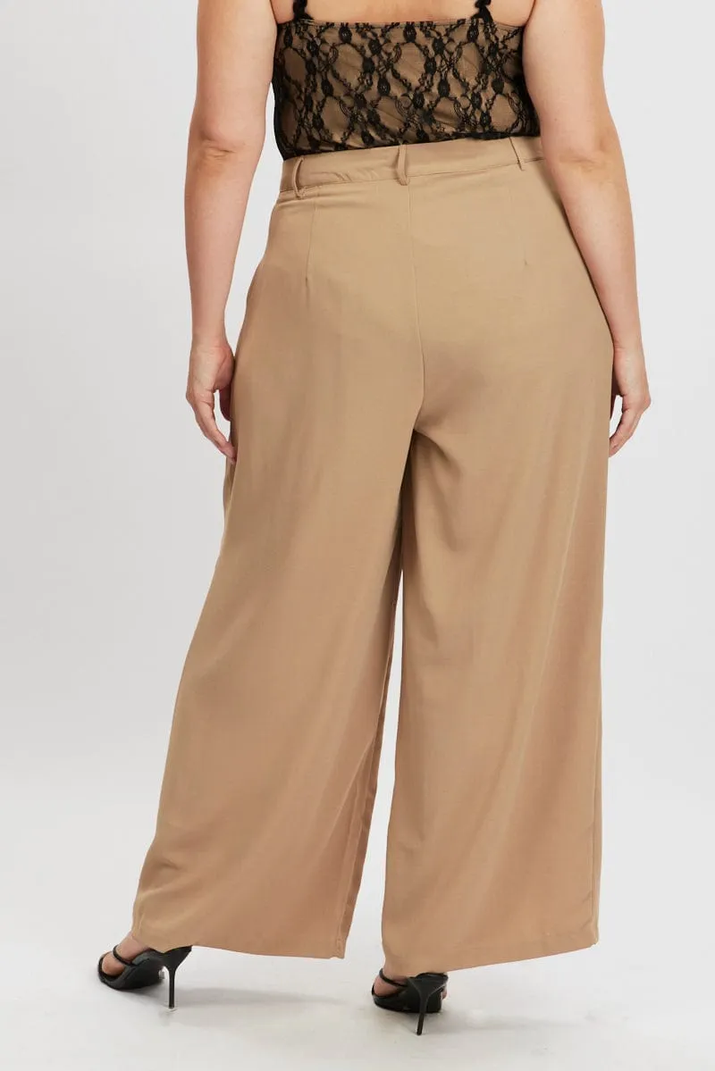 Brown Tailored Wide Leg Pants Sophisticated Look Perfect Shape