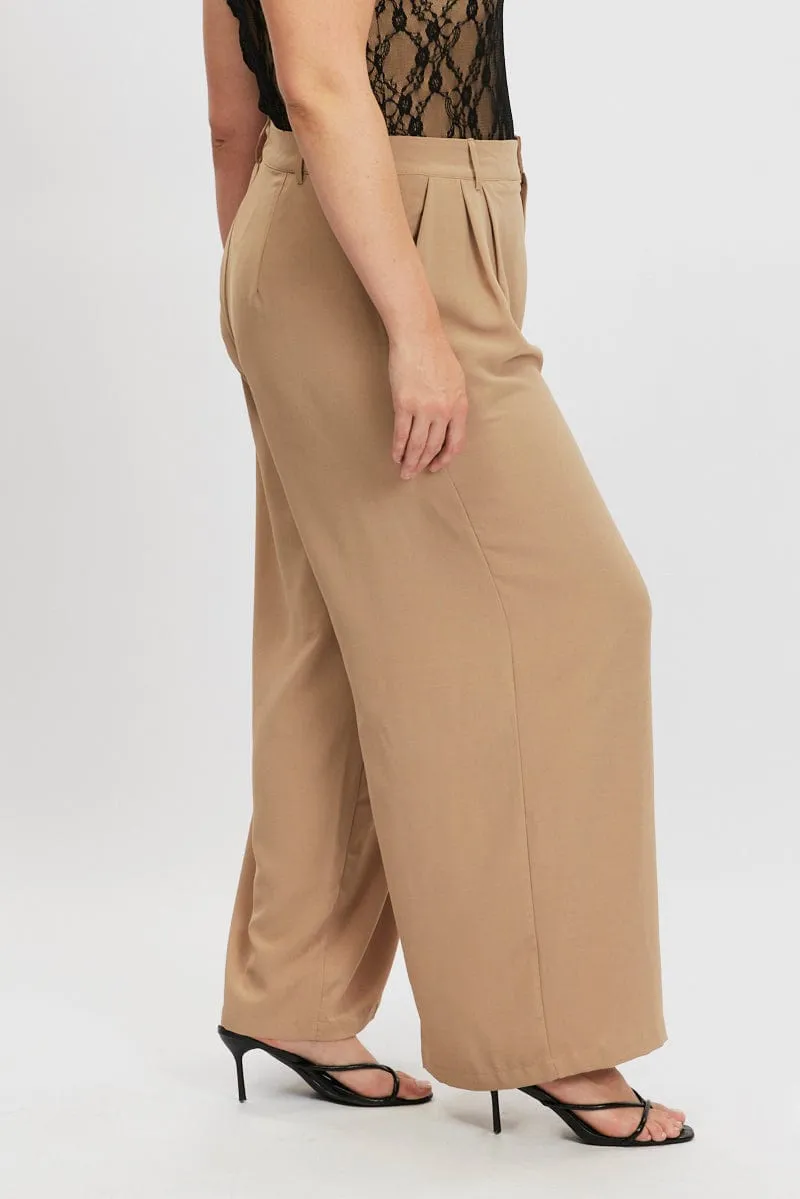 Brown Tailored Wide Leg Pants Eco Friendly Material