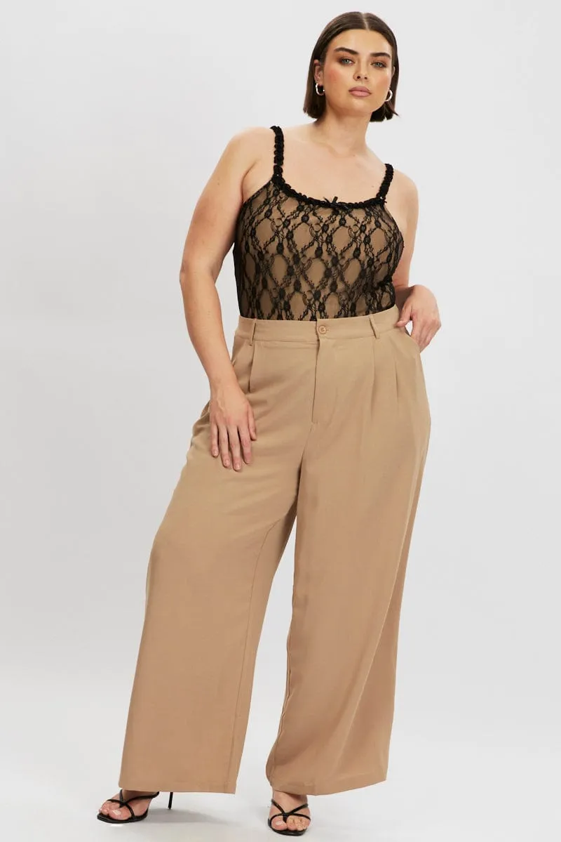 Casual Essentials ThermalInsulation Brown Tailored Wide Leg Pants