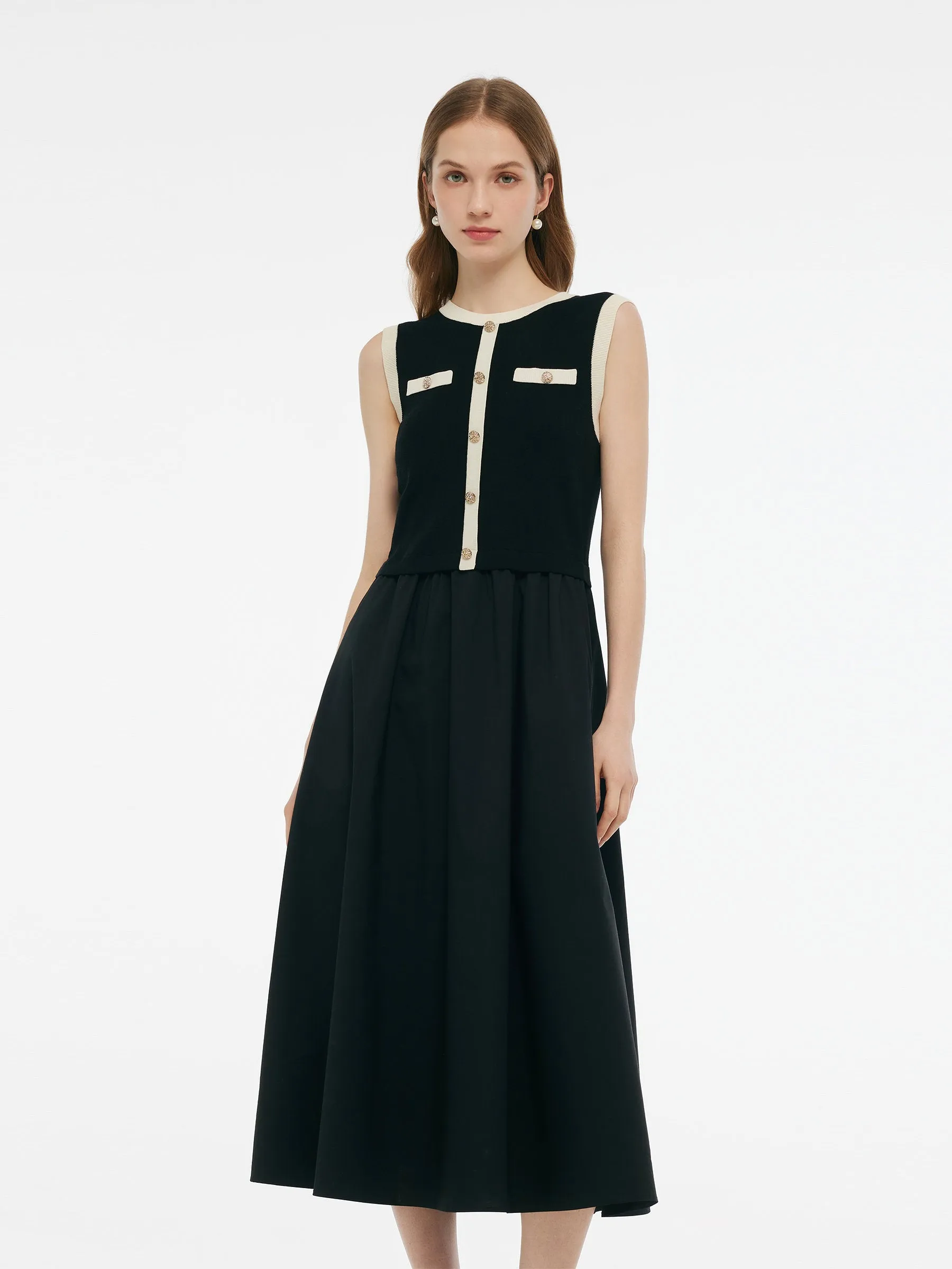 Lyocell Contrast Trim Patchwork Women Vest Midi Dress Urban Grace