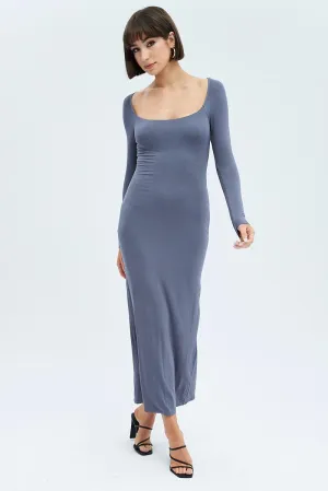 Fashionable formal event piece Playful floral print gown Grey Maxi Dress Long Sleeve Bodycon