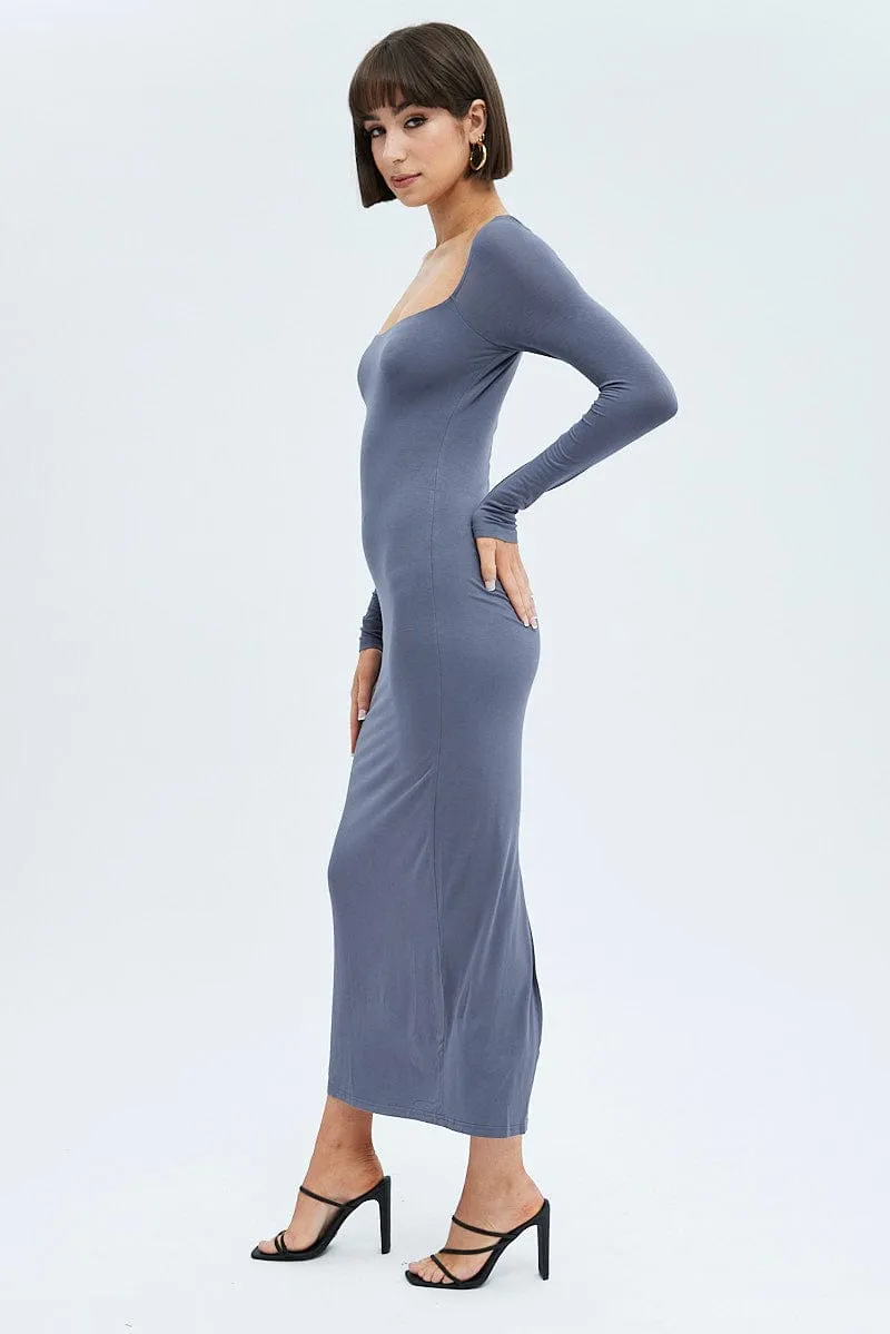 Coral Shine Grey Maxi Dress Long Sleeve Bodycon