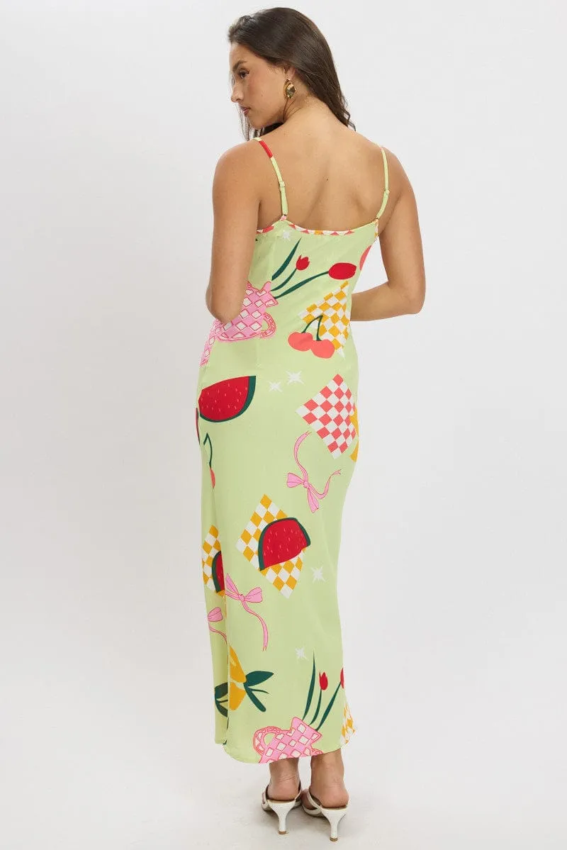 Green Abstract Maxi Dress Bias Cut With its simple silhouette this maxi dress offers a flattering look for all body types Global Soul