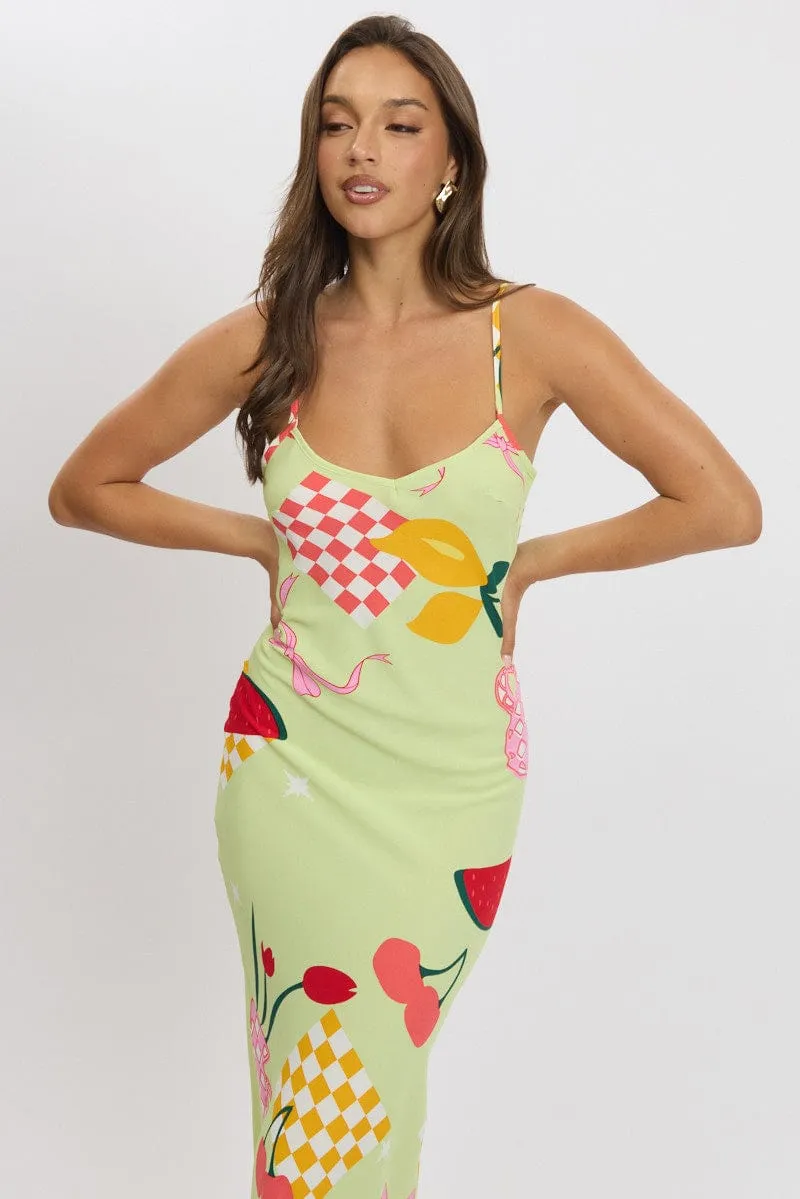 Harbor Light Mirror Glow Green Abstract Maxi Dress Bias Cut