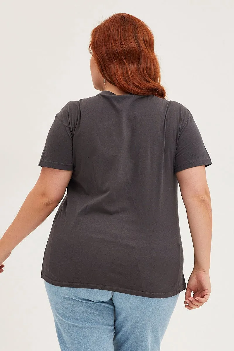 Black Crop T-shirt Eagle Crew Neck Short Sleeve Semi Lightweight Fashion Versatile Layering Piece