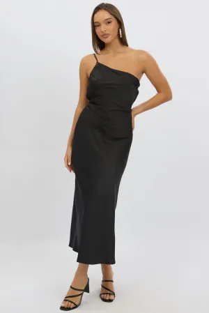 Black One Shoulder Dress Satin Coast Path The soft fabric of this maxi dress provides a luxurious feel while remaining comfortable