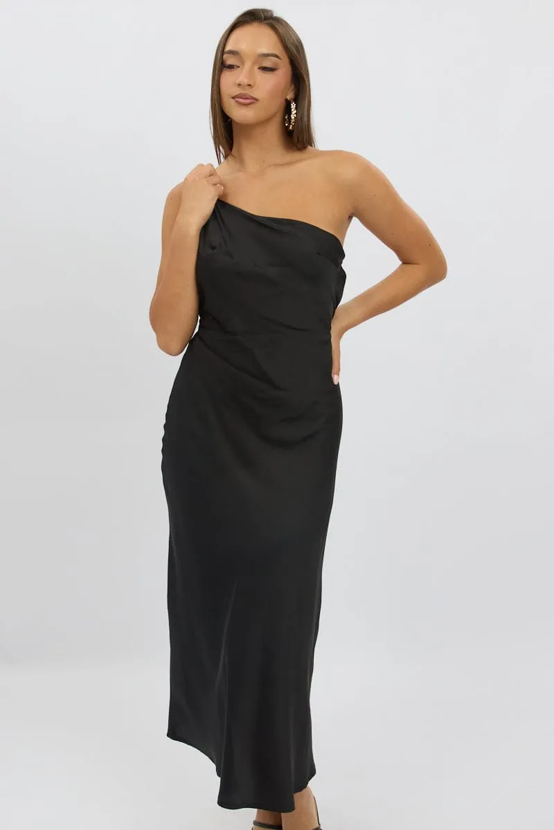 Black One Shoulder Dress Satin Poplin Glow Maple Lane