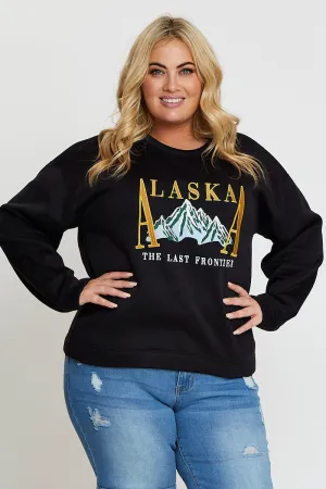 Black Embroidered Sweatshirt Alaska Long Sleeve Unisex Apparel