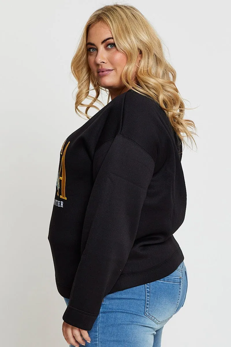Black Embroidered Sweatshirt Alaska Long Sleeve Chilly Weather