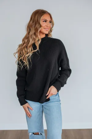 Chelsea Mock Neck Sweater - Black All Day Comfort Fit Cold-Weather Essential