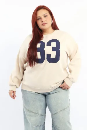 Athleisure Wear Beige Sweatshirt Long Sleeve Crew Neck