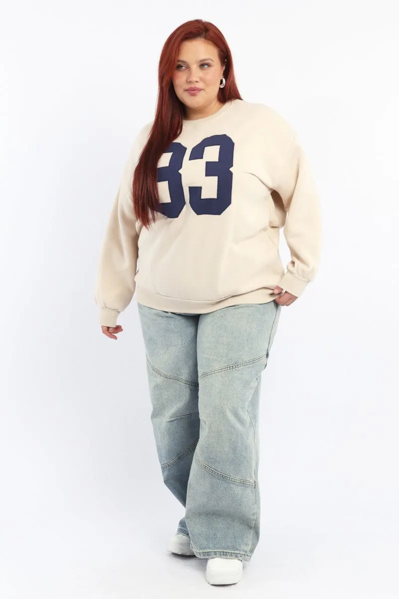product solo self expression Beige Sweatshirt Long Sleeve Crew Neck