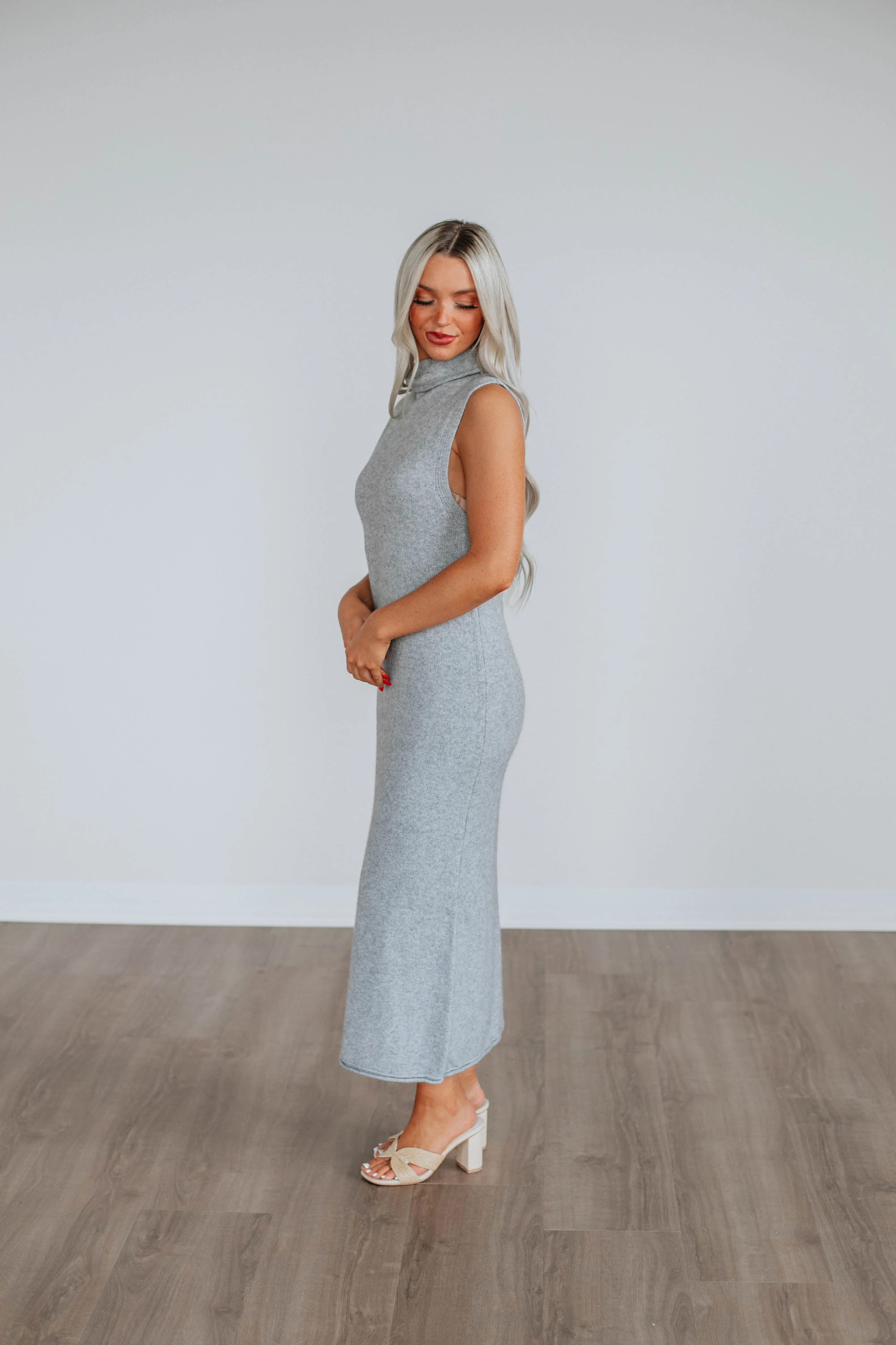 Eco Conscious Packaging Seasonal Warmth Roxanna Sweater Dress - Heather Grey
