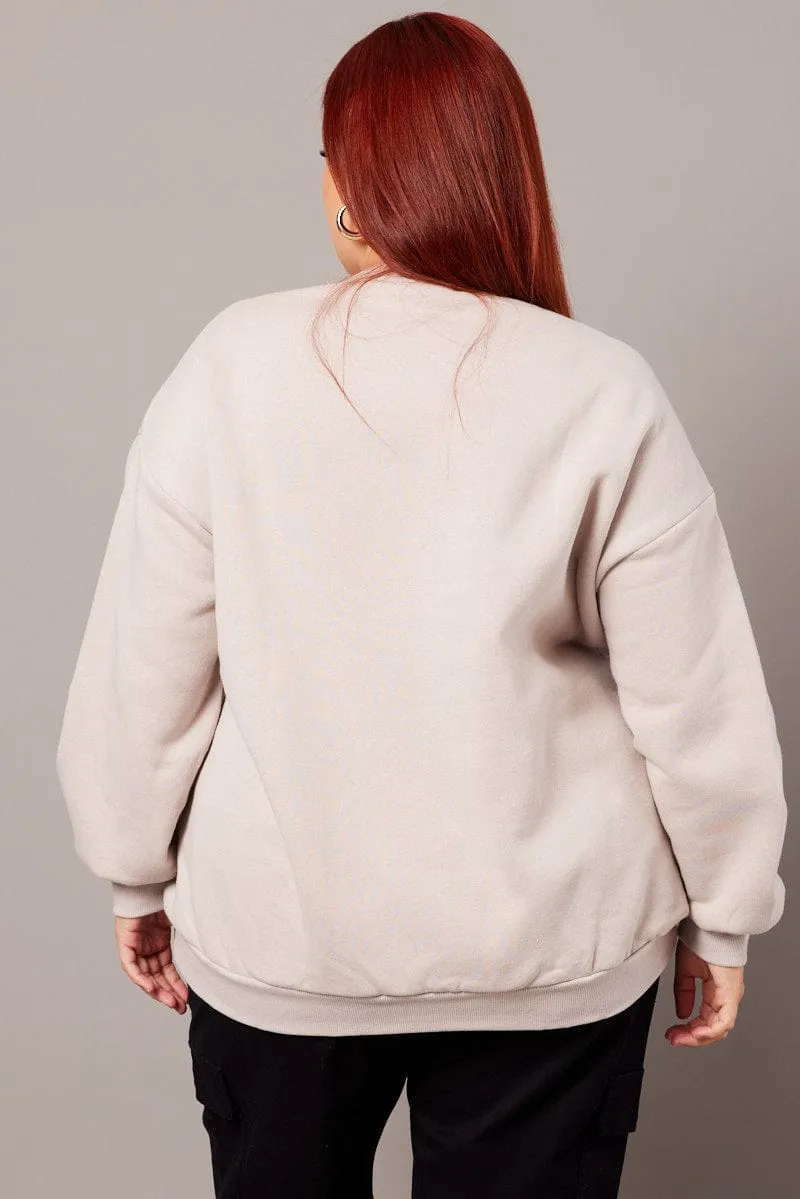 Grey Oversized Sweater Long Sleeve Crew Neck Vintage Style