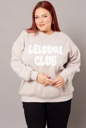 Grey Oversized Sweater Long Sleeve Crew Neck Thermal Insulation Odor Free