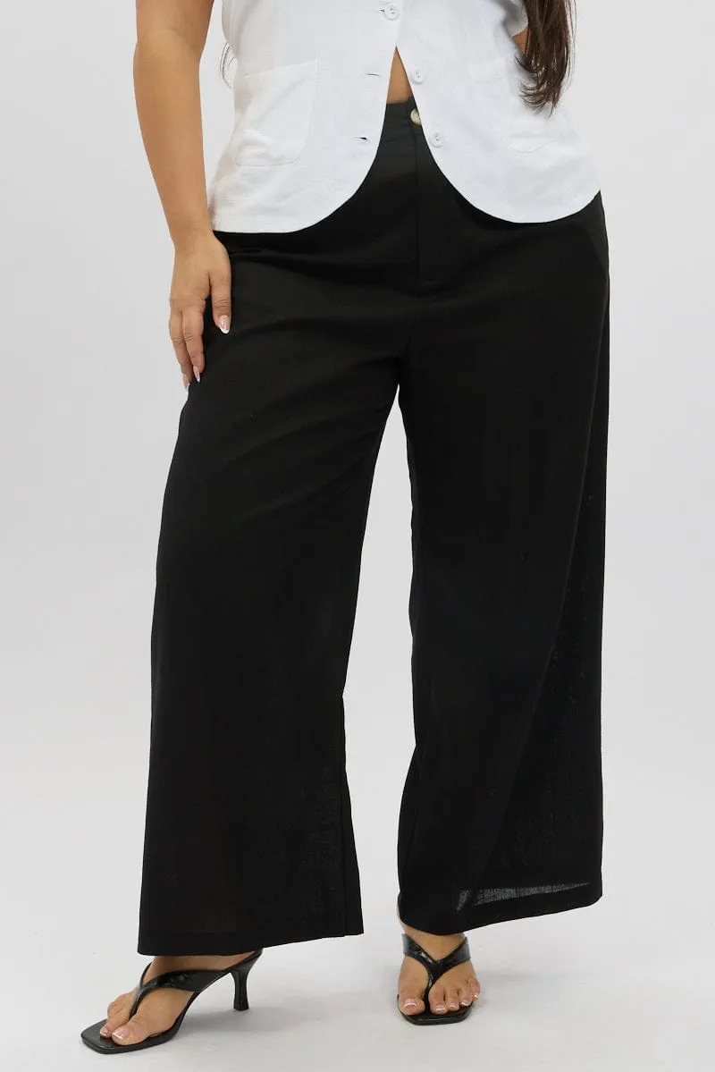 Black Linen Blend Tailored Pants Essential Wearable