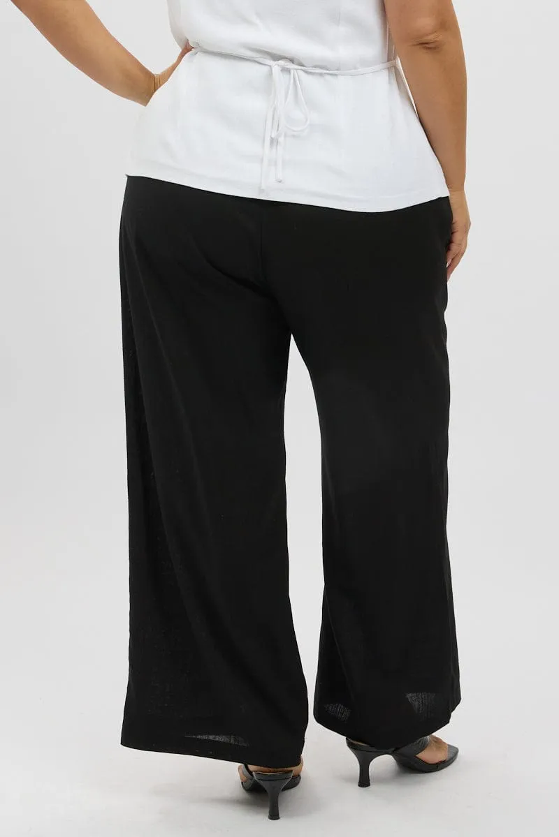 Black Linen Blend Tailored Pants Flexible Seam