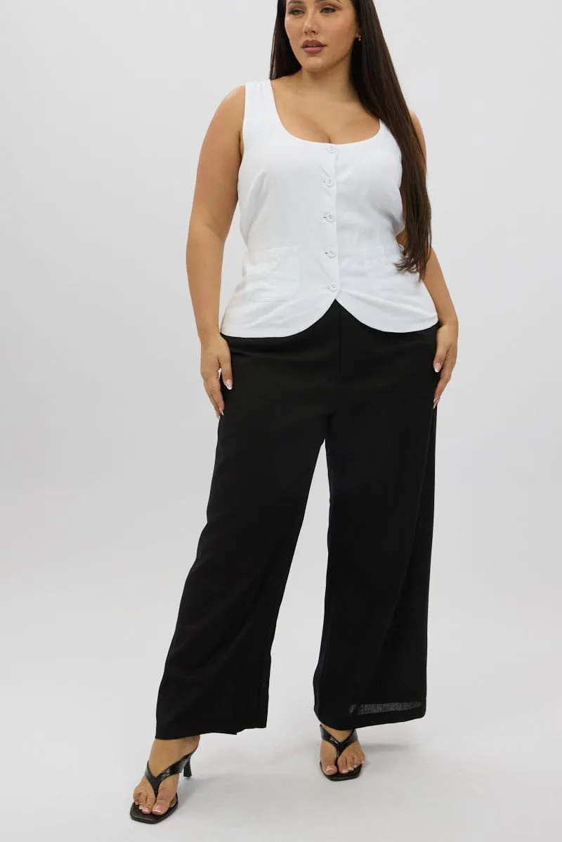 Black Linen Blend Tailored Pants Breathable back panel