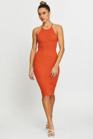 Tight Net Brown Bodycon Dress Knit