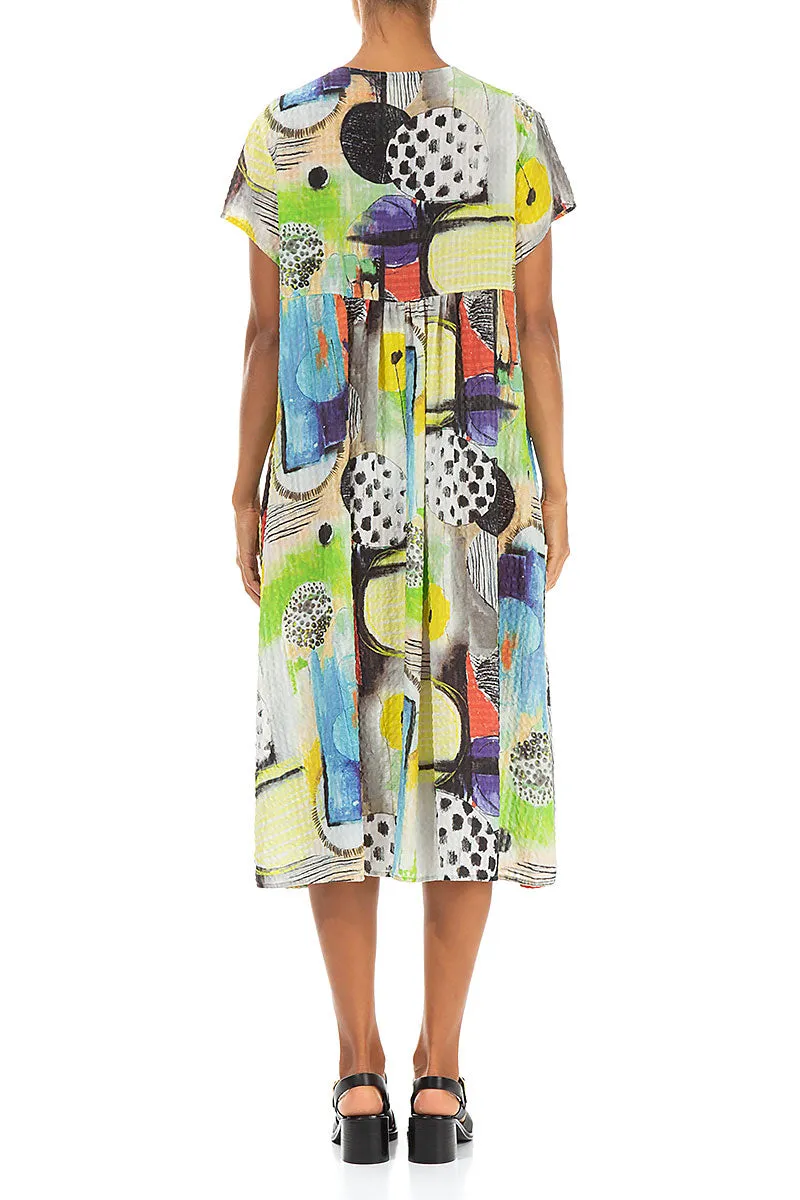 Romantic Artmaze Textured Silk Midi Dress Colorfast Dye MultiPocketDesign