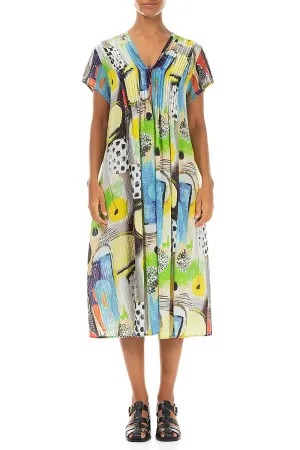 Romantic Artmaze Textured Silk Midi Dress Comfortable Outfit EcoFriendly Textiles