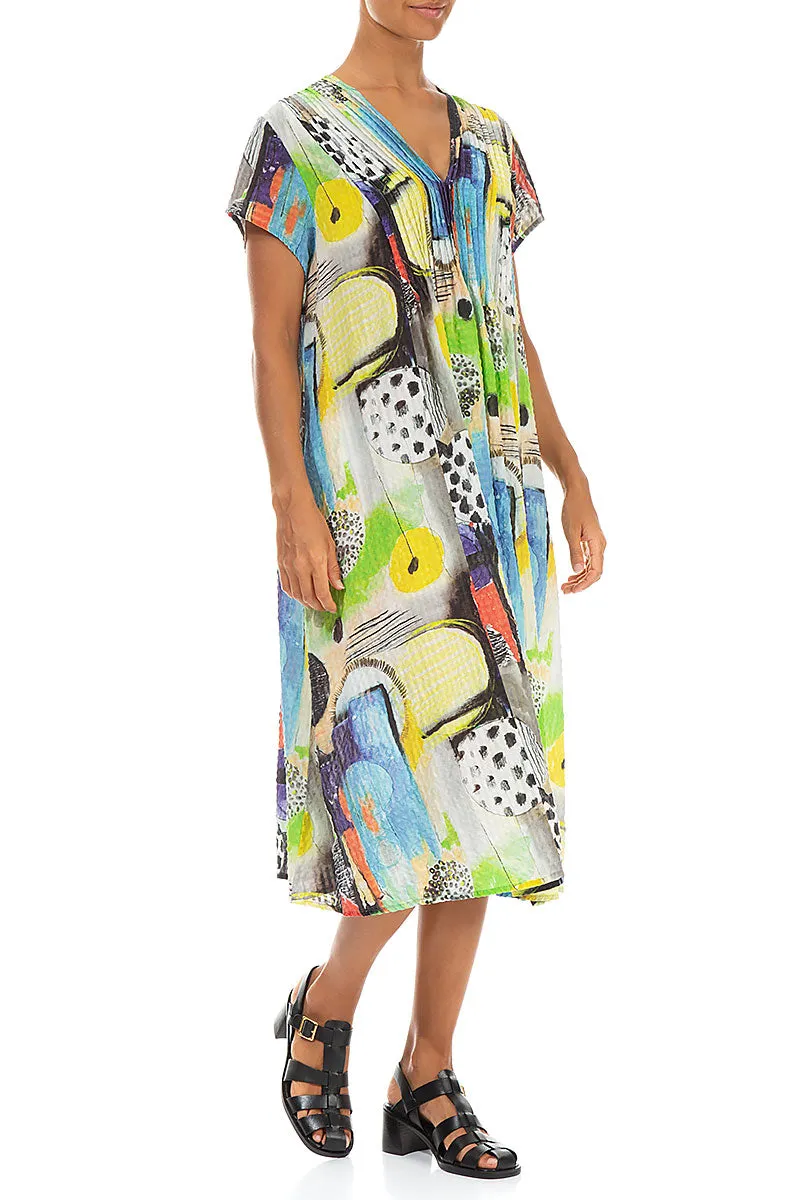 Romantic Artmaze Textured Silk Midi Dress Daily Style Bonded Seam Technology