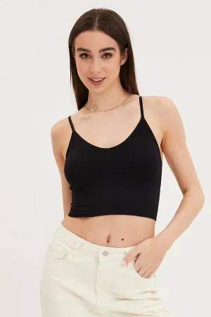Black Crop Top Seamless Digital Core QuickDryMaterial