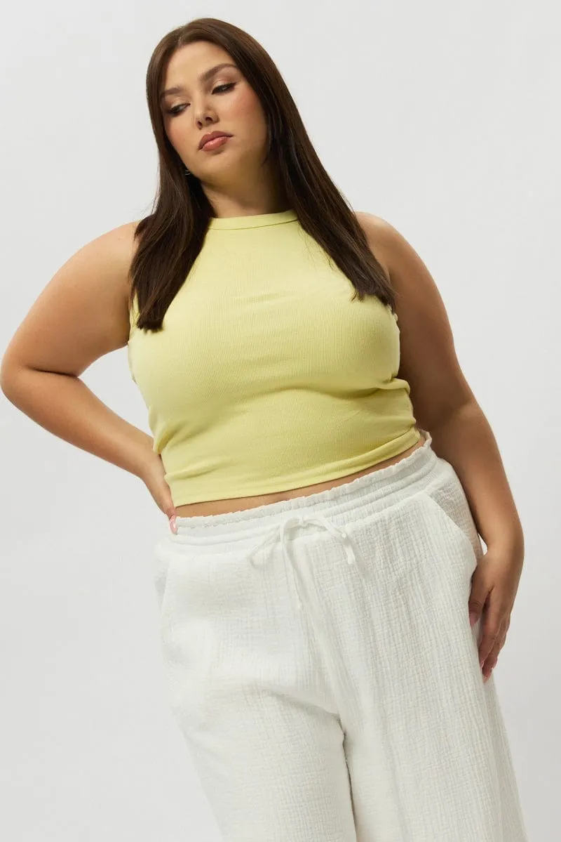 Calm Tone Yellow Tank Top Crew Neck Rib