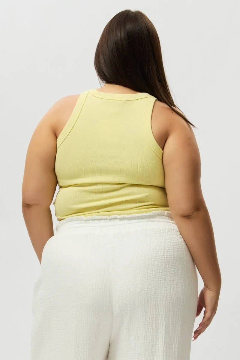 Premium Apparel Yellow Tank Top Crew Neck Rib